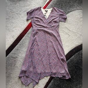 DKNY Flutter Sleeve Polka Dot MIDI Dress